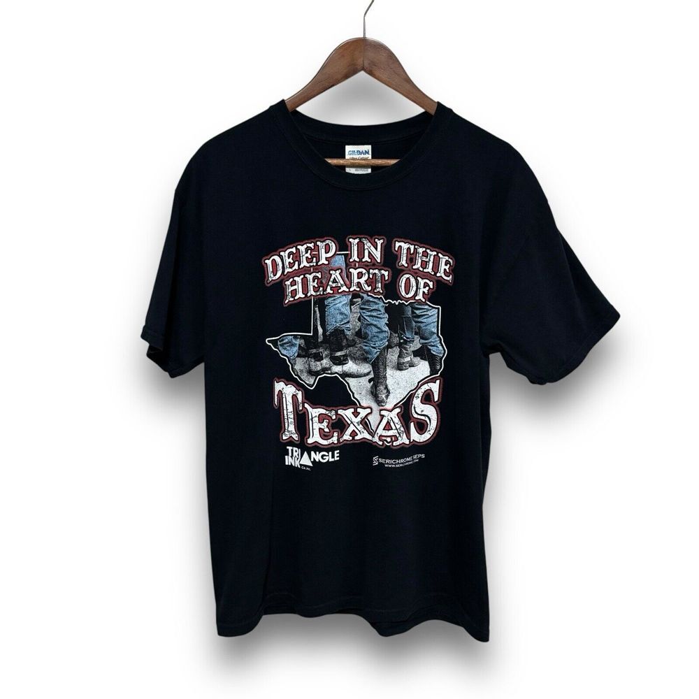 Vintage Y2K Men's Deep In The Heart of Texas Western Graphic T Shirt L 21x29